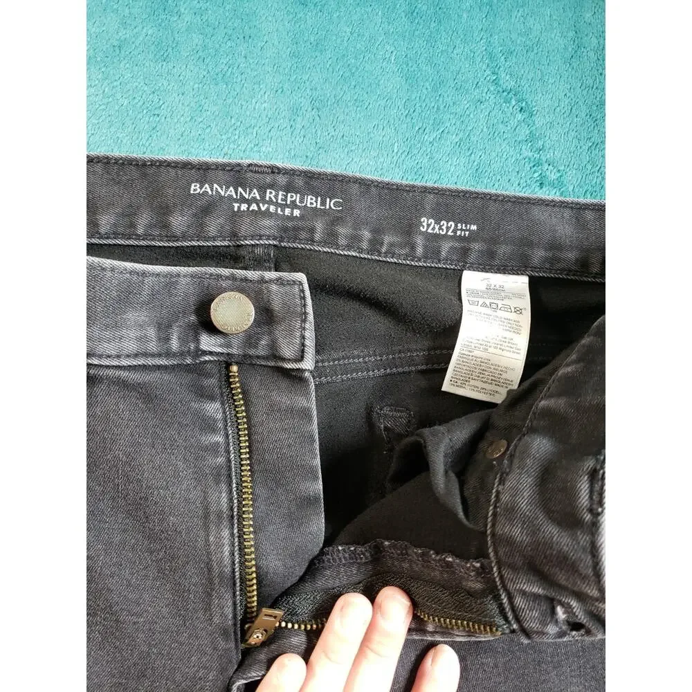 Banana Republic Jeans Size 32x32 Mens Black Pants Stretch Traveler Slim Straight